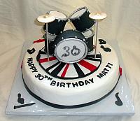 Edible Drum Set on Music Themed Fondant Birthday Cake