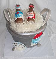 Beer Ice Bucket Fondant Cake with Rock Candy Ice, Edible Beer Bottles, Edible Bar Towel