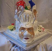 Mardi Gras cake with Gumpaste masks white mask