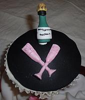 Edible Champagne Bottle and Champagne Glasses on Cupcake