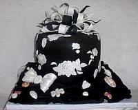 Black and White Applique Present Fondant Cake With Edible Bow and Edible Jewerly