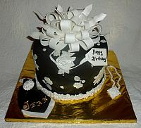 Black and White Present Fondant Cake with Edible Handkerchief and Necklace