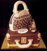 Fashionista Fondant Cake with Edible Louis Vuitton Luggage, Purse, and Shoe