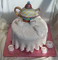 Tea party cake with edible Teapot for bridal shower event