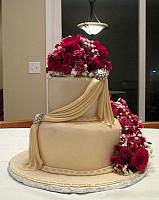 Anniversary 50th Fondant Cake With Swags, Edible Gumpaste Jewels, Fresh Flowers main view