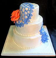 Edible Antique Lace with Edible Blooming Rose Tiered Cake