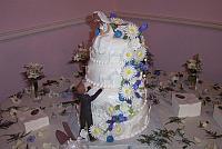 wedding cake with delphiniums