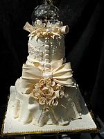 Ivory Lace Anniversary Tiered Fondant Cake with sunlight