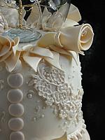 Edible Gumpaste Ivory Lace with Edible Pearls Closeup 3