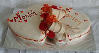 Wedding Cake of Two Hearts, Red Gumpaste Roses, Orange Hydrangea Gumpaste Flowers