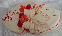 Wedding Cake of Two Hearts,  Red Gumpaste Roses,  Orange Hydrangea Gumpaste Flowers, another view